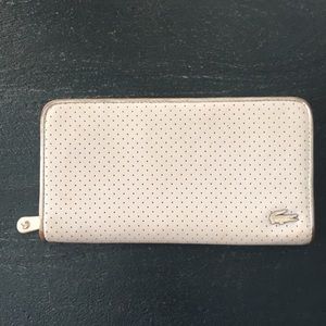 Lacoste White Perforated Leather Zipper Wallet